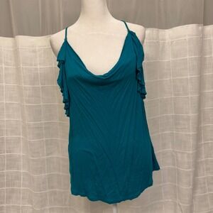 Express Teal Ruffle Cowl Neck Racerback Tank Top Teal Blue